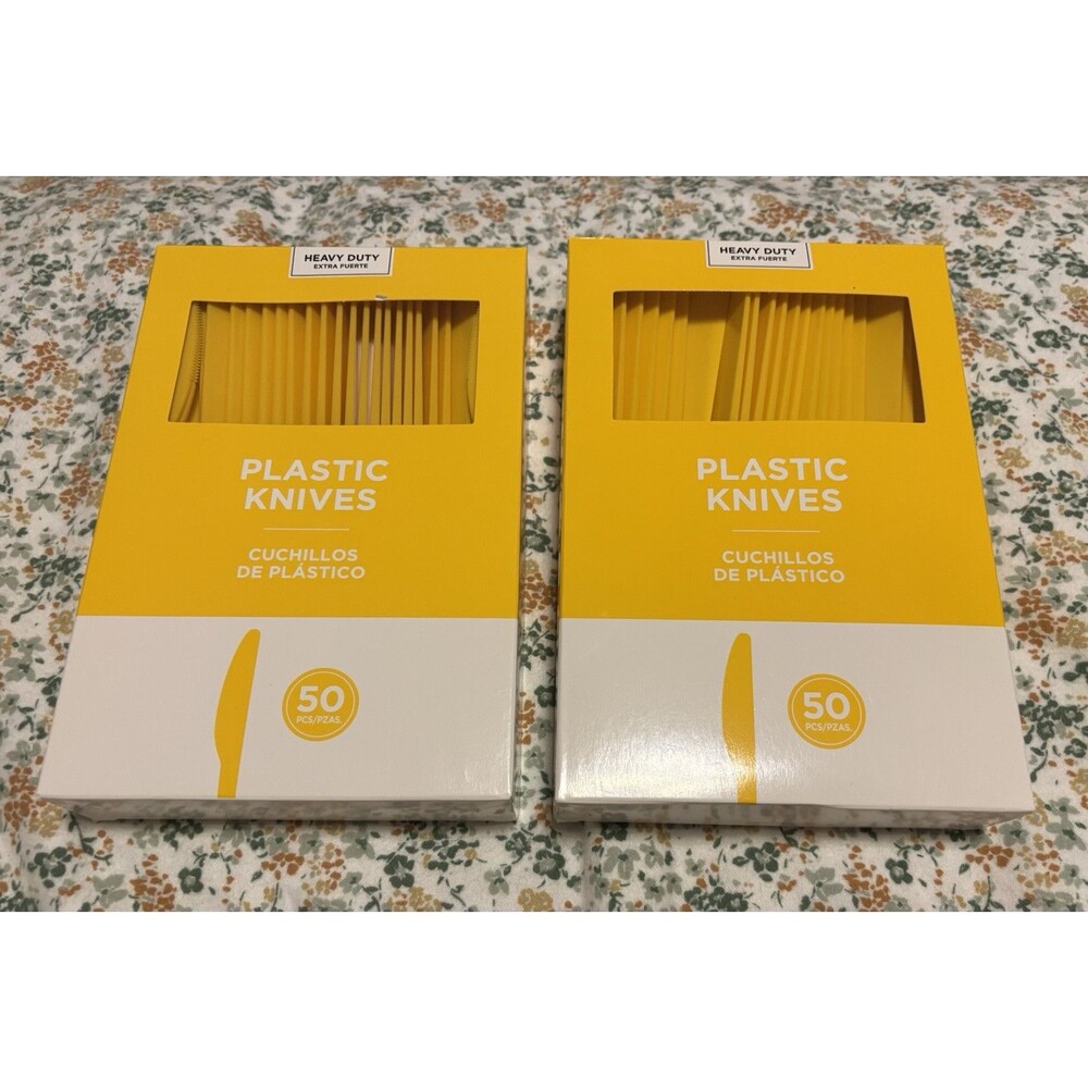 100 Yellow Amscan Premium Heavy Duty Reusable Dishwasher Safe Plastic Knives